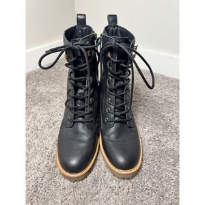 Crown Vintage Leather Lace Up Block Heel Combat Boots Women's Size 7.5 M